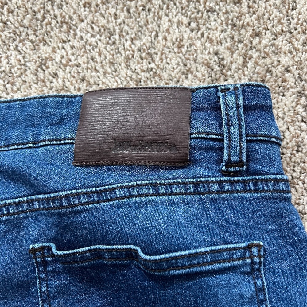 Jack of Spades Mens High Roller Stretch Blue Denim Jeans Straight Fit 38x32